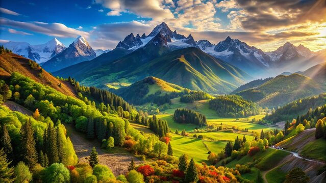 Gashahn's enchanting landscape reveals majestic mountains, azure skies, and vibrant greenery, capturing nature's