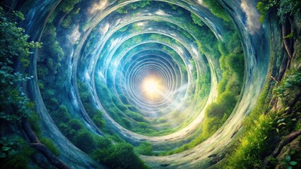 Mystical spiral tunnel leading to conscious source from above