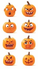 Playful and expressive Halloween pumpkin faces in vibrant orange hues.