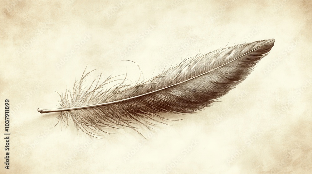 Aufkleber a feather is drawn on a piece of paper. the feather is brown and has a feathery texture. the image h