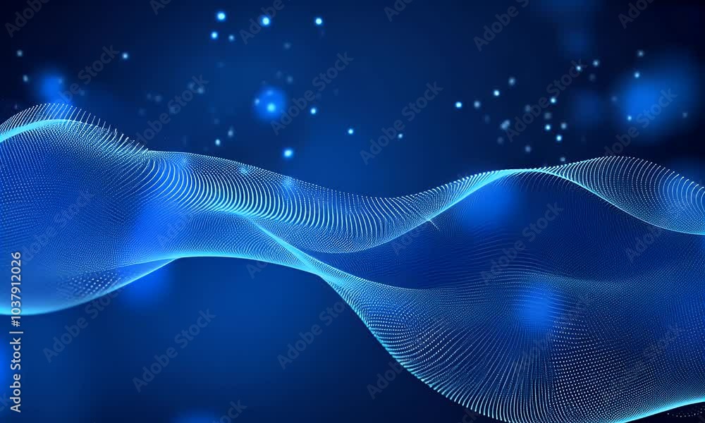 Poster abstract blue wave background with dots and lines, high-tech concept. abstract digital design for a 