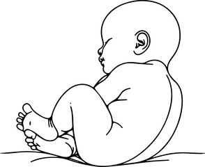 Black Line Art Small Cute Lovely Baby Hand Drawn Illustration