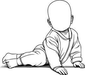 Black Line Art Small Cute Lovely Baby Hand Drawn Illustration