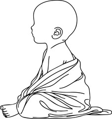 Black Line Art Small Cute Lovely Baby Use Blanket Hand Drawn Illustration