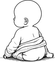 Black Line Art Small Cute Lovely Baby Use Blanket Hand Drawn Illustration