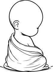 Black Line Art Small Cute Lovely Baby Use Blanket Hand Drawn Illustration