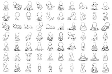 Bundle Black Line Art Small Cute Lovely Baby Hand Drawn Illustration