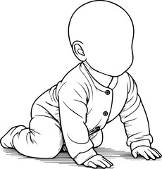 Black Line Art Small Cute Lovely Baby Hand Drawn Illustration