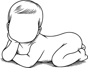 Black Line Art Small Cute Lovely Baby Hand Drawn Illustration