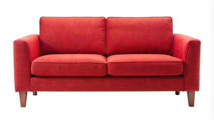 Fototapeta premium Red fabric sofa furniture isolated on white background