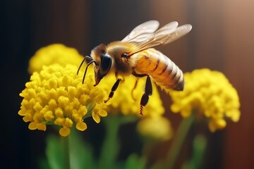 Barbarea growing in a rustic garden, surrounded by bees and butterflies attracted to its flowers