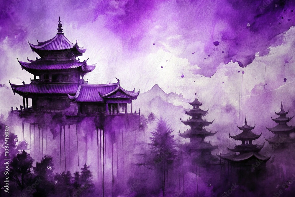 Wall mural purple grunge oil acrylic chinese ink vintage decoration