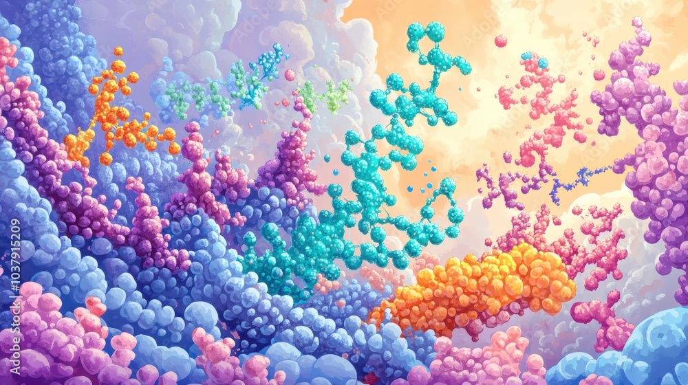 Poster A colorful painting of a sea of colorful blobs