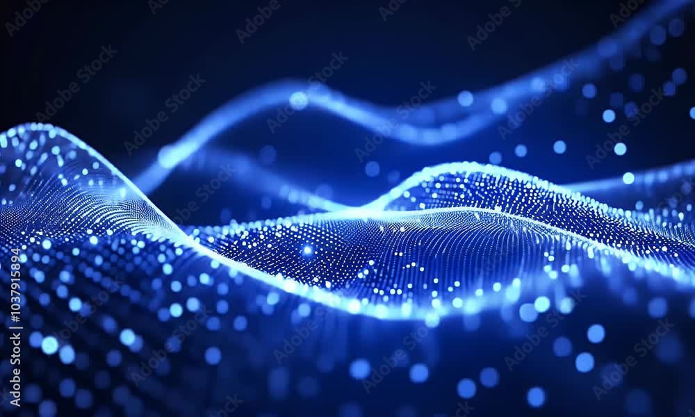 Aufkleber abstract blue wave background with dots and lines for digital technology, science, or artificial int