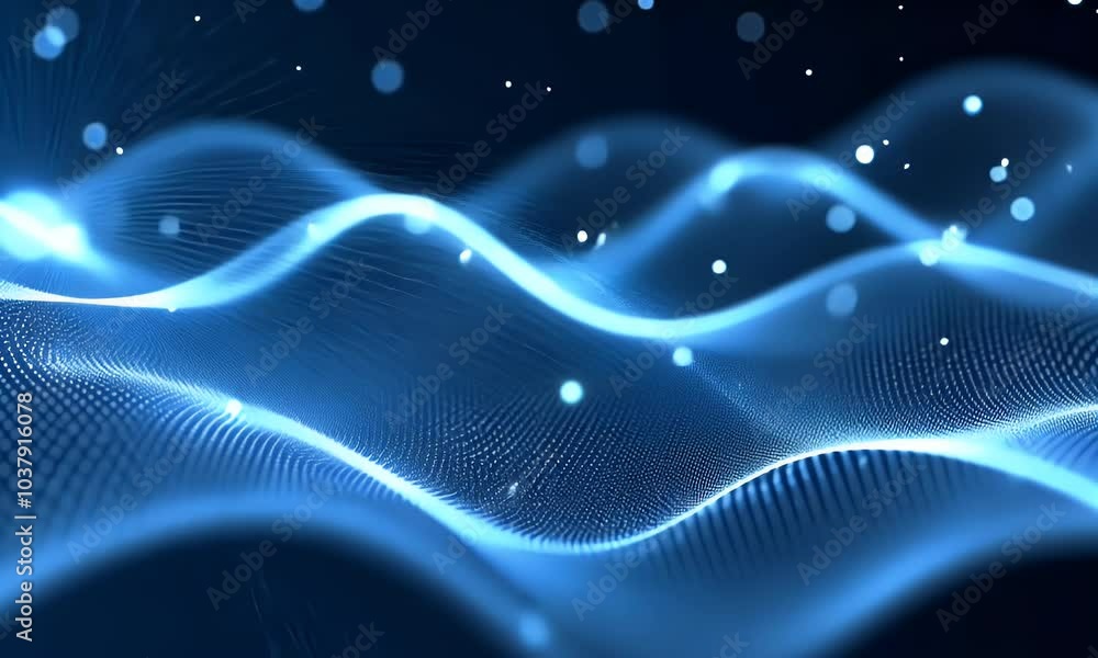 Poster abstract blue wave background with dots and lines for digital technology, data science, or futuristi