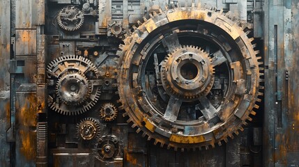 Fototapeta premium A lot of metal gears factory industry abstract. 