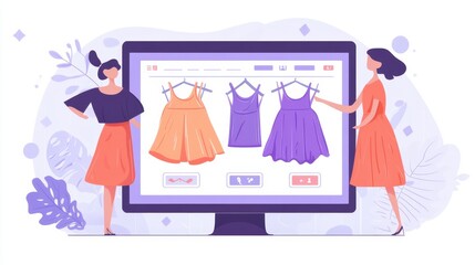 Online Shopping Women Fashion Dresses E commerce Retail Sale Computer Internet Trendy Style Pastel