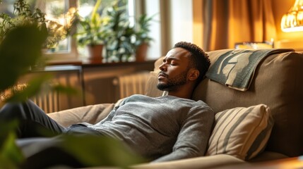 Fototapeta premium A client relaxes on a therapist's couch discussing personal challenges in a warm and inviting office setting