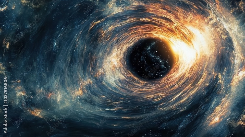 Poster an enormous black hole in deep space captures surrounding matter with its intense gravitational pull