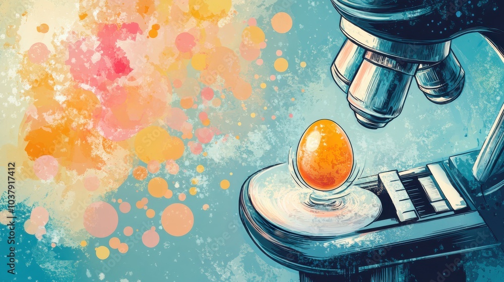 Aufkleber hand-drawn illustration of a fertilized egg under a microscope with vibrant colors representing scie