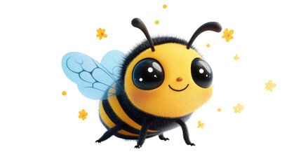 3d liitle cartoon bee Isolated On PNG Transparent Background And White