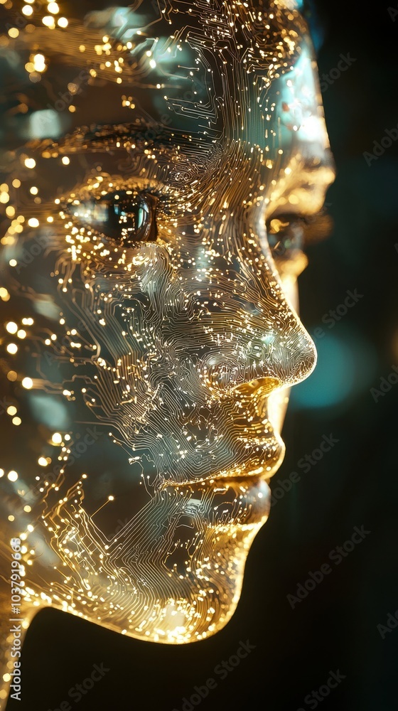 Poster 3d ai hologram with transparent circuits