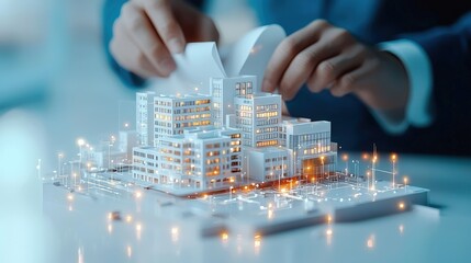 Naklejka premium Model Building Concept with Dynamic Lighting Effects