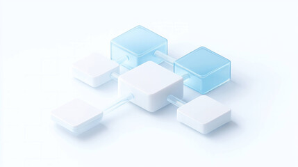 Obraz premium Modern isometric icon depicting chain of blocks in minimalist design, showcasing interconnected shapes in blue and white colors. This represents connectivity and structure