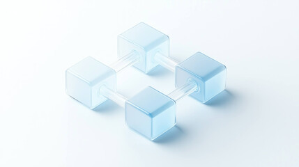 modern isometric icon depicting chain of transparent blocks connected by clear rods, showcasing minimalist design. This evokes sense of simplicity and innovation