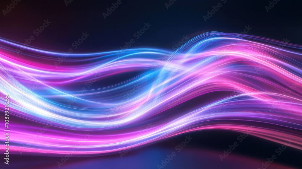 Aufkleber Dynamic multi color light trails create abstract visual experience, showcasing vibrant pink and blue hues flowing seamlessly across dark background
