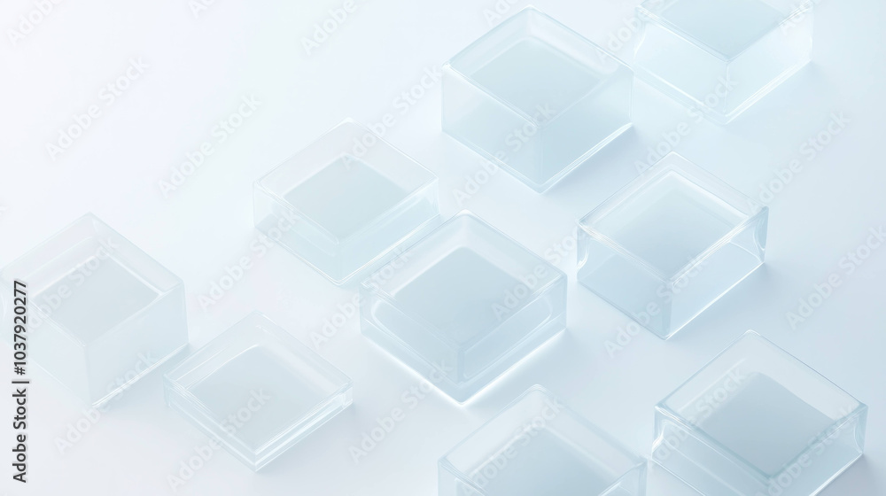 Poster Translucent blocks create serene and modern composition, showcasing their geometric shapes and soft reflections on light background. arrangement evokes sense of calm and minimalism