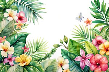 Obraz premium Silhouette watercolor tropical floral green leaf flower isolated white background