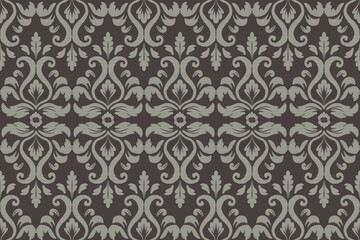Ikat paisley embroidery on the fabric in Indonesia,India and asian countries, background, curtain, carpet, wallpaper, clothing, wrapping, Batik, vector illustration.