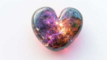 a heart-shaped gemstone pulsating with vibrant energy, with veins of light spreading from its core like arteries