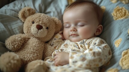 Peaceful Baby Boy Sleeping with Teddy Bear