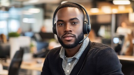 Obraz premium Focused Portrait of Call Center Employee