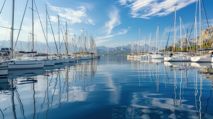 Fototapeta premium Sailboats Docked at a Marina on a Sunny Day