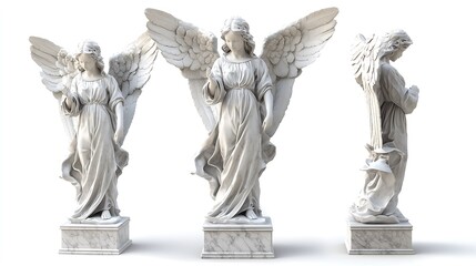White background, stone statues of goddesses, angels, Athena, beautiful women, Generative AI.白い背景、女神の石像、天使の石像、アテナの石像、美女の石像、Generative AI