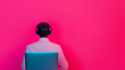 Computer engineer working on AIenhanced virtual reality systems top view Demonstrating immersive tech advancements Futuristic tone Splitcomplementary color scheme
