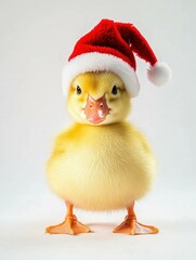 A cute little duckling wearing a Santa hat. AI.