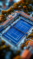 Obraz premium aerial shot of an professional tennis court tournament, side perspective