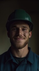 Fototapeta premium Smiling Young Worker in Safety Gear Captured in Natural Light