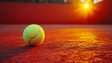 racket tennis, hat tennis, tennis ball, randomly position, red color background