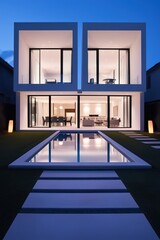 realistic modern multi-floor interior apartment building with swimming pool exterior architectural visualization background photo