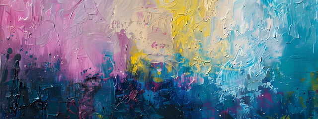 Fototapeta premium A vibrant abstract artwork featuring swirling shades of pink, yellow, blue, and green, invoking a sense of energy and creativity.