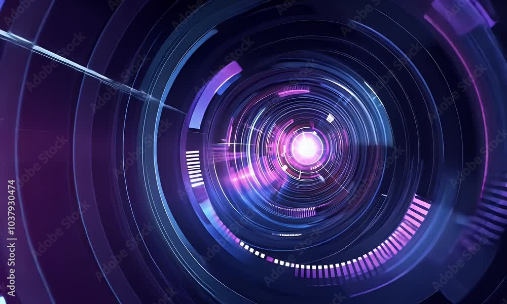 Poster abstract futuristic background with colorful glowing light effects and circuit board elements on a d