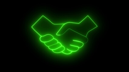 Glowing neon Symbol of handshake, agreement contract concept. Neon light illustration concept icon check hand	