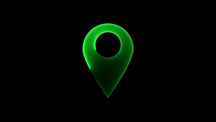Glowing neon location icon. located map pin on black background.	