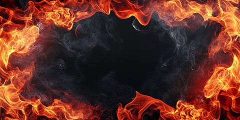 Fototapeta premium A fiery frame with dark background, ideal for dramatic presentations.