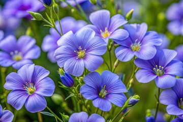 Vibrant blue flax flowers with purple flower concept in bloom